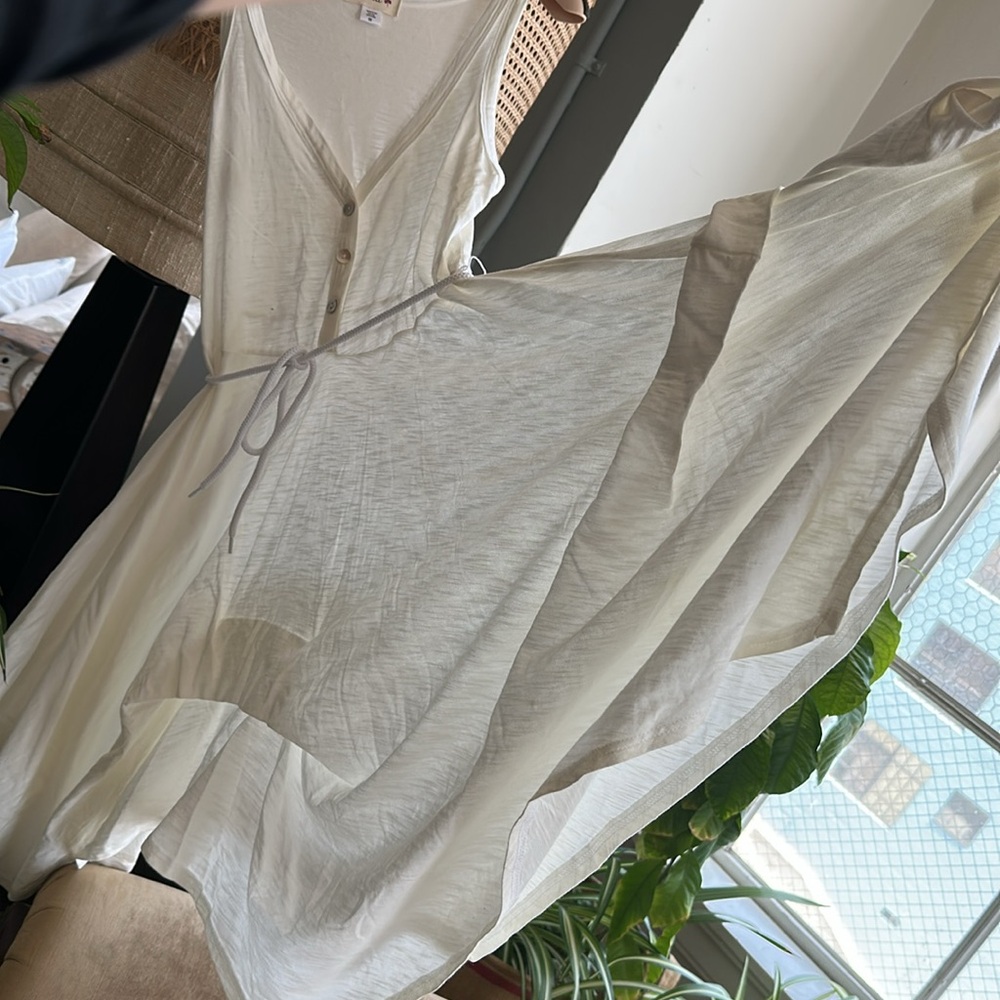 Full circle Asymmetrical Summer Dress New Off White color Natural fabric V front - Picture 5 of 12